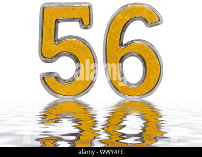 Numeral 56, fifty six, reflected on the water surface, isolated on white, 3d render Stock Photo