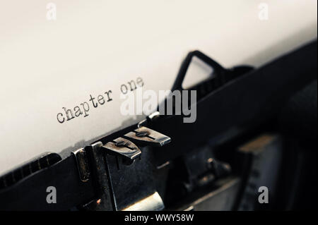 detail of Old Vintage Typewriter: chapter one Stock Photo