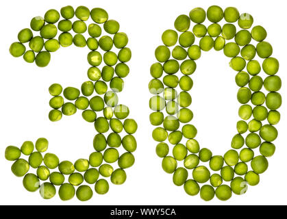 Arabic numeral 30, thirty, from green peas, isolated on white background Stock Photo