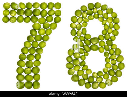 Arabic numeral 78, seventy eight, from green peas, isolated on white background Stock Photo