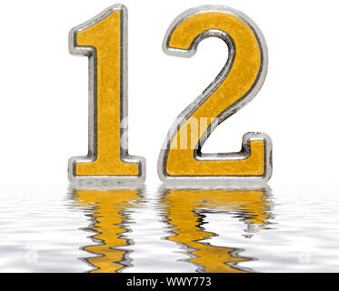 Numeral 12, twelve, reflected on the water surface, isolated on white, 3d render Stock Photo