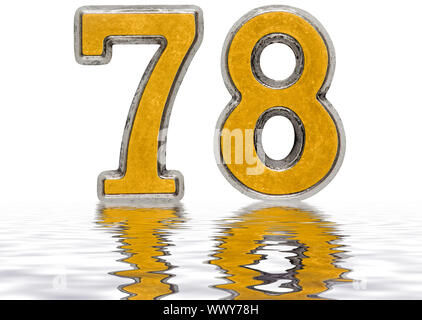 Numeral 78, seventy eight, reflected on the water surface, isolated on white, 3d render Stock Photo