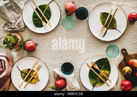 Autumn table styling or setting for holiday celebration, copy space Stock Photo