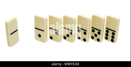 seven domino's standing dice on a white background Stock Photo