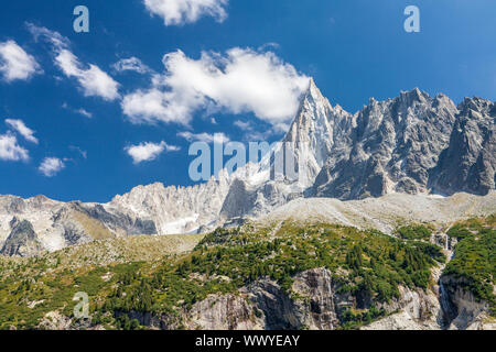 Aiguille du Dru, Mer de Glace and Montenvers, Chamonix Mont-Blanc, Haure-Savoie, Rhône-Alpes, France Stock Photo