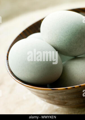 Wooden Bowl of 1000 Year Salted Eggs Stock Photo