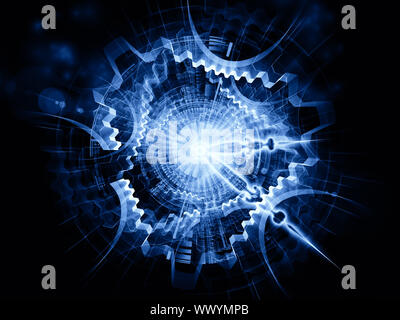 Composition of clock hands, gears, lights and numbers on the subject of time sensitive issues, deadlines, scheduling, temporal computational processes Stock Photo