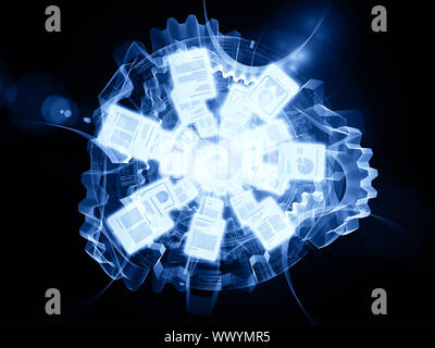 Design composed of document icons, lights and abstract design elements as a metaphor on the subject of document processing, office paperwork, virtual Stock Photo