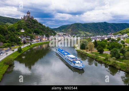 River cruise ship on the Moselle in Cochem, Moselle valley, Rhineland-Palatinate, Germany, Europe Stock Photo