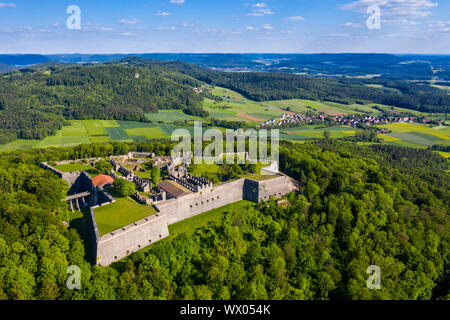 Aerial by drone of Fortress Rothenberg, Franconia, Bavaria, Germany, Europe Stock Photo