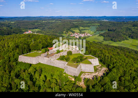 Aerial by drone of Fortress Rothenberg, Franconia, Bavaria, Germany, Europe Stock Photo