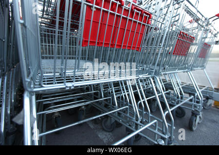 shoping carts in a row close up Stock Photo