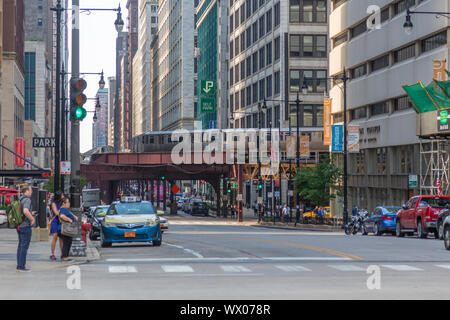 View of Loop Train on North Wabash Avenue, Chicago, Illinois, United States of America, North America Stock Photo