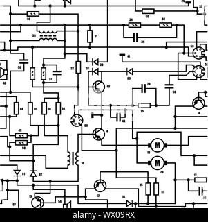 Electronic black and white diagram - seamless vector texture Stock Vector