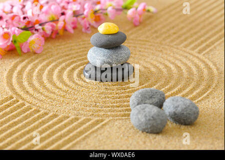 Japanese ZEN Garden with Yin and Yang in Sand Stock Photo