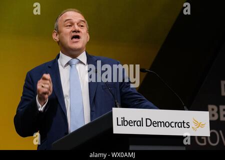 Bournmouth, UK. 16th Sep, 2019. Bournemouth, UK: Rt Hon Sir Edward Davey MP, Deputy Leader addresses the Liberal Democrat's 2019 Autumn Conference at the Bournemouth International Centre on Monday, Sep. 16, 2019 . Picture by Credit: Julie Edwards/Alamy Live News Stock Photo