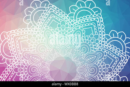 Flower Mandala. Vintage decorative elements. Oriental pattern, over low poly background. Islam, Arabic, Indian, moroccan,spain, Stock Photo