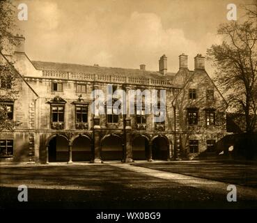 The Pepys Library, Magdalene College, Cambridge, late 19th-early 20th century. View of the Pepys Building which was built between 1670 and 1703. The first floor houses the personal library collected by English naval administrator Samuel Pepys (1633-1703) which he bequeathed to the college. The collection includes his famous diaries, as well as naval records, medieval manuscripts, printed ballads, Sir Francis Drake's personal almanac, and Pepys' own copy of Isaac Newton's &quot;Philosophi&#xe6; Naturalis Principia Mathematica&quot;. Stock Photo