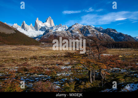 Typical autumnal Patagonian landscape with Mount Fitz Roy, El Chalten, Los Glaciares National Park, UNESCO World Heritage Site, Patagonia, Argentina Stock Photo