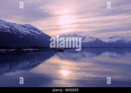 Sunrise, Valdez, Prince William Sound, Alaska, United States of America, North America Stock Photo
