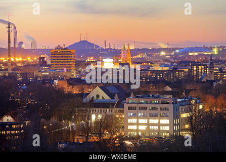 view of Gelsenkirchen in the evening, Ruhr Area, North Rhine-Westphalia, Germany, Europe Stock Photo