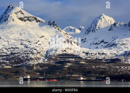 Oil Terminal, Valdez, Prince William Sound, Alaska, United States of America, North America Stock Photo