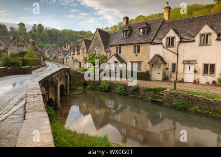 Pretty cottages in the idyllic Cotswolds village of Castle Combe, Wiltshire, England, United Kingdom, Europe Stock Photo