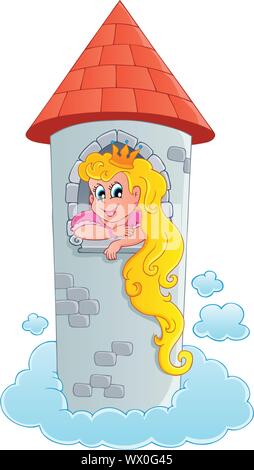 Illustration of princess in tower waiting for Prince Stock Vector Image ...