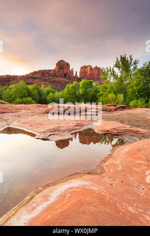 Cathedral Rock seen from Red Rock State Park, Sedona, Arizona, United States of America, North America Stock Photo