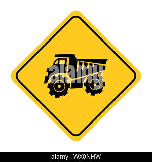 Building trucks road sign on yellow background Stock Photo