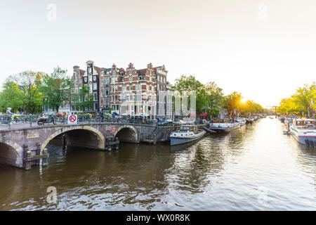 Sunset, Brouwersgracht Canal, Amsterdam, North Holland, The Netherlands, Europe Stock Photo