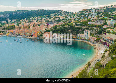 Elevated view over Villefranche sur Mer, Alpes Maritimes, Provence Alpes Cote d'Azur, French Riviera, France, Mediterranean, Europe Stock Photo