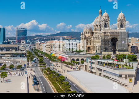 View of Marseille and Marseille Cathedral, Bouches du Rhone, Provence, Provence Alpes Cote d'Azur, France, Mediterranean, Europe Stock Photo