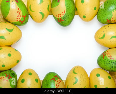 Blank card framed by colorful Easter eggs Stock Photo