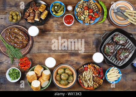 BBQ, picnic, beer, Memorial Day, united states, lunch, a day off, outdoors, Fried steaks, grilled ve Stock Photo