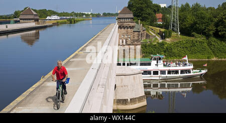 Waterway intersection, Minden, East Westphalia-Lippe, North Rhine-Westphalia, Germany, Europe Stock Photo