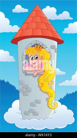 Illustration of princess in tower waiting for Prince Stock Vector Image ...