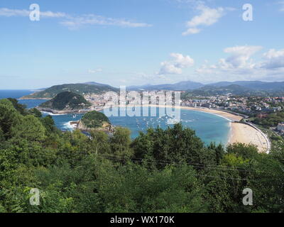 Panoramic view of european San Sebastian bay in Spain with La Concha beach