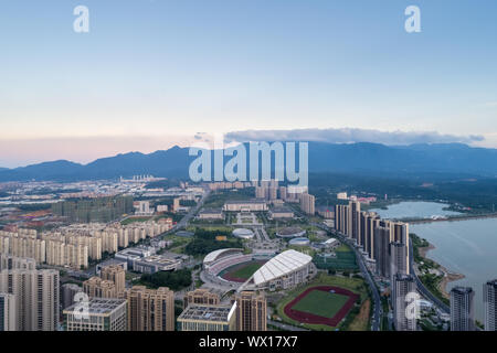 Aerial view of a beautiful cityscape with modern high-rise buildings ...
