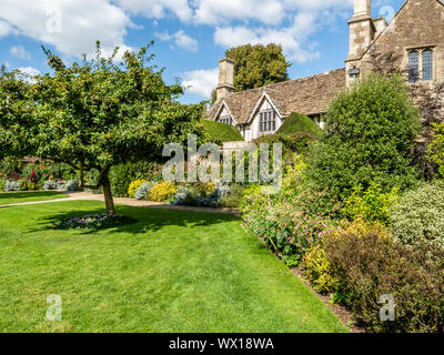 Gardens and cottage building at late medieval Great Chalfield Manor in Wiltshire UK Stock Photo
