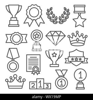 Awards line icons set on white background Stock Vector