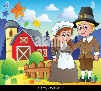 Thanksgiving pilgrim theme 2 Stock Vector