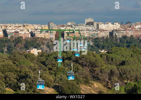 Cable car over casa de campo park in Madrid, Spain. Stock Photo