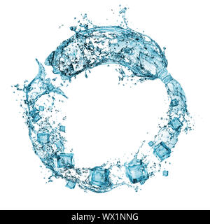 splash in the form of a bottle with ice cubes Stock Photo