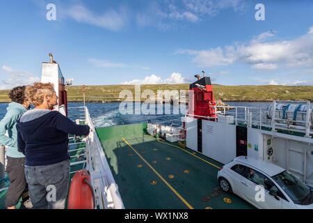 Passenger in Ferry Belmont, Unst, to Gutcher in Yell island, Shetland, Scotland, UK