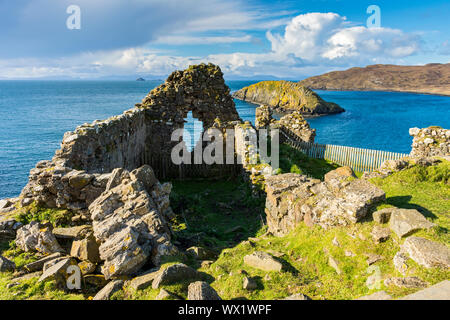 The remains of Duntulm Castle, with Tulm Island behind, Trotternish, Isle of Skye, Scotland, UK Stock Photo