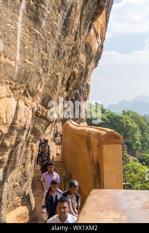 The mirror wall at the ancient rock fortress Sigiriya in the Central Province of Sri Lanka Stock Photo