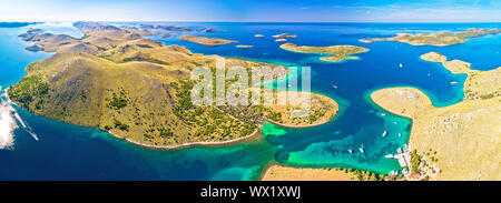 Amazing Kornati Islands national park archipelago panoramic aerial view, landscape of Dalmatia, Croatia Stock Photo