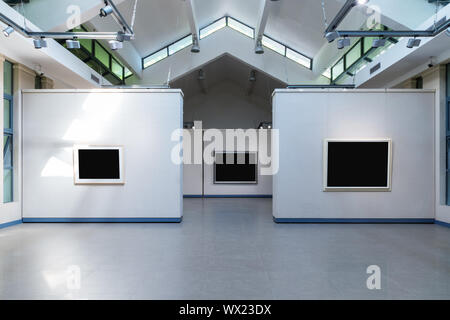 blank frames on exhibition wall in a room Stock Photo