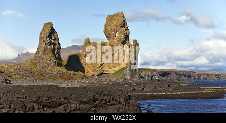 Coastal landscape with rock formation Lóndrangar, Snæfellsjökull National Park, Iceland, Europe Stock Photo